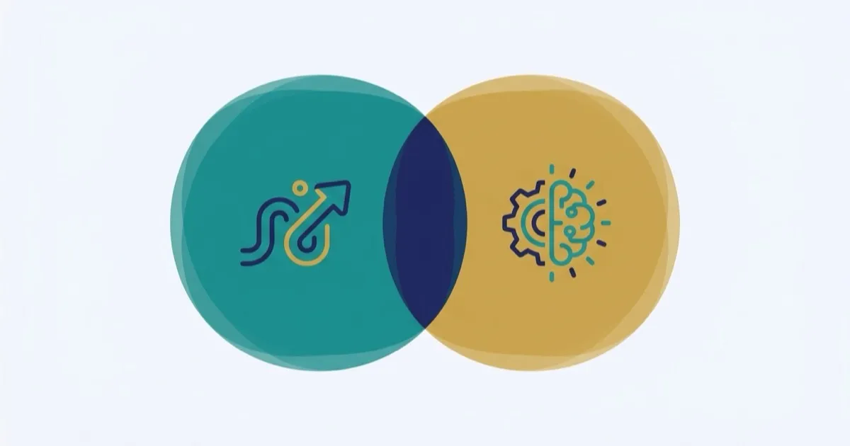 Two overlapping circles representing ADHD and autism, showing distinct conditions that can co-occur, with a note that a clinician assesses each.