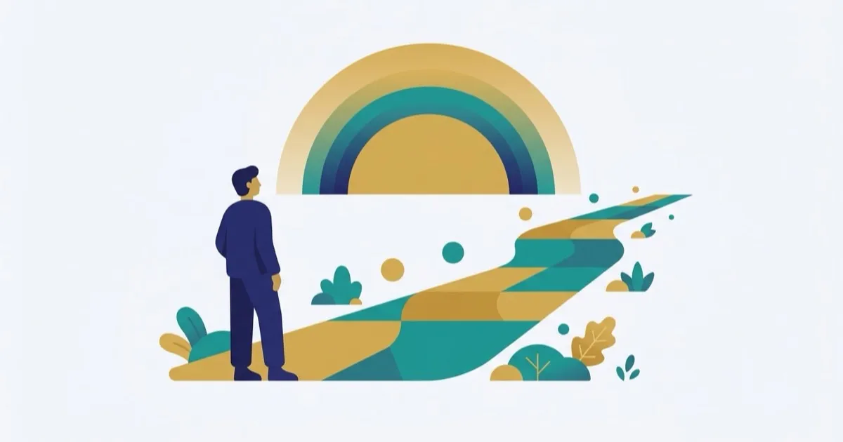 Reassuring editorial illustration representing the first steps after an adult ADHD diagnosis, with a calm, non-clinical tone.