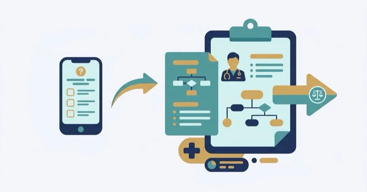 Editorial illustration contrasting a brief online quiz with a full clinical assessment, making clear a quiz cannot diagnose ADHD.